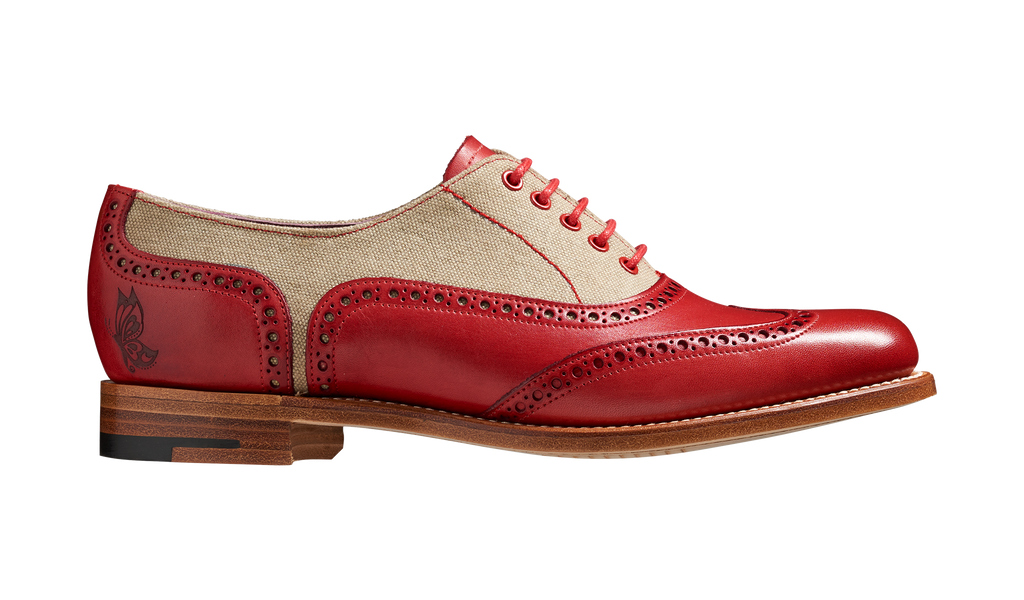 Ali - Red Hand Painted / Grey Canvas | Womens Wingtip Brogue Oxfords | | Barker Shoes USA Ali - Red Hand Painted / Grey Canvas | Womens Wingtip Brogue Oxfords | | Barker Shoes USA