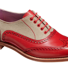 Ali - Red Hand Painted / Grey Canvas Women Wingtip Shoe Ali - Red Hand Painted / Grey Canvas Women Wingtip Shoe