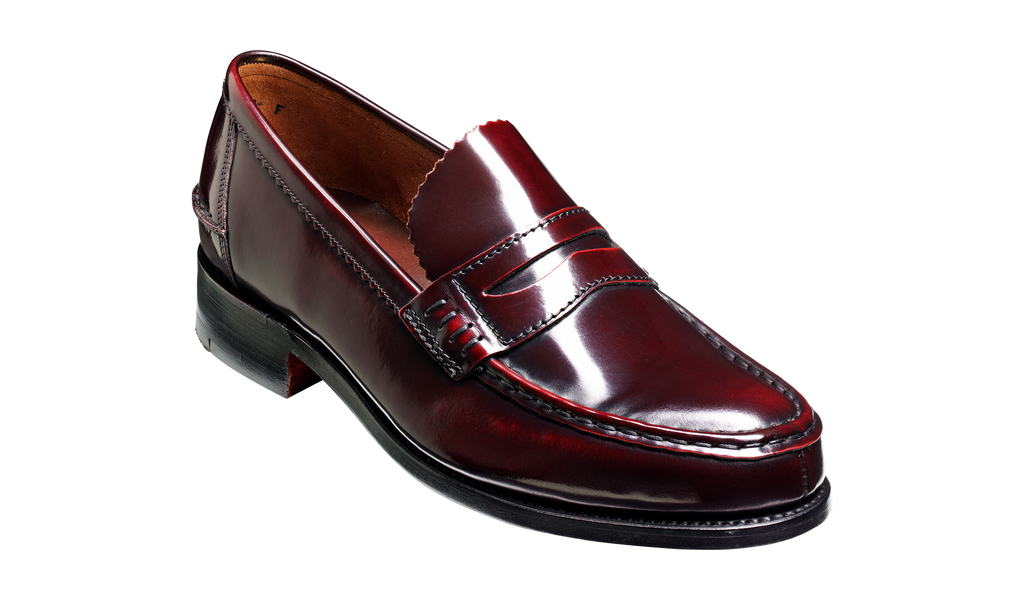 Caruso Burgundy Hi-Shine Mens Penny Loafer Barker Shoes USA
