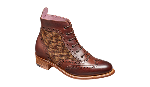 Grace - Walnut Calf Brown Tweed Women Lace up Boot