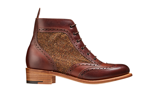 Grace - Walnut Calf Brown Tweed Women Lace up Boot