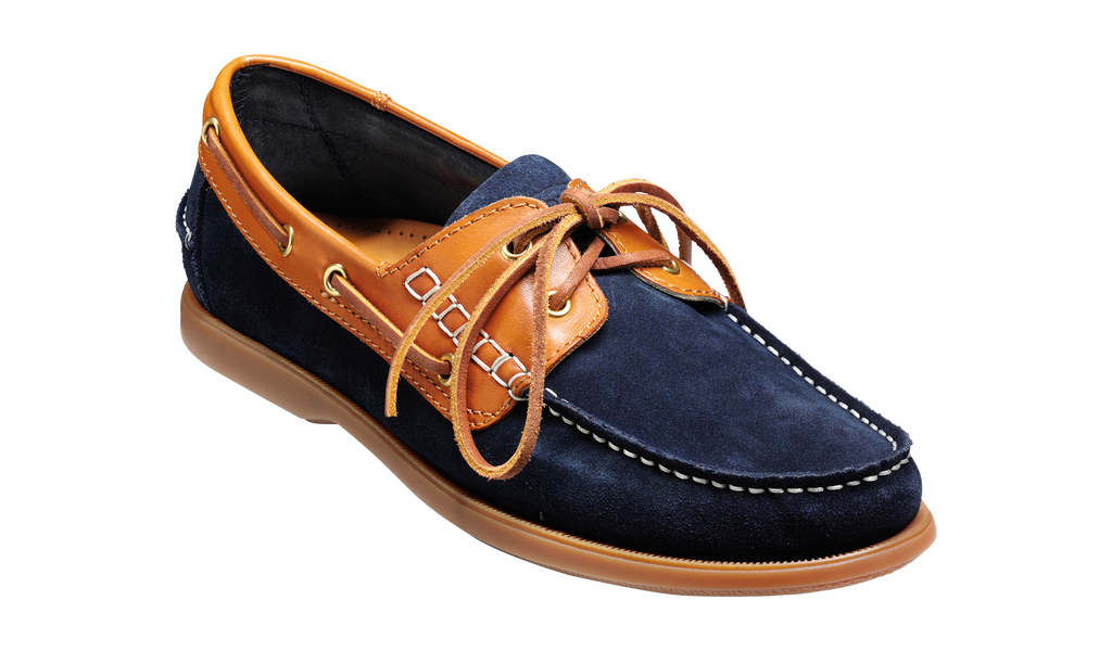 Wallis Navy Blue Suede Cedar Collar Mens Boat Shoe Barker