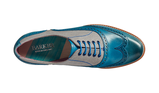 Ali - Blue Hand Painted / Grey Canvas Womens Wingtip Shoe