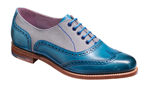 Ali - Blue Hand Painted / Grey Canvas Womens Wingtip Shoe