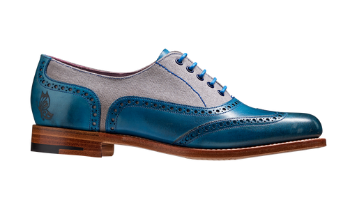 Ali - Blue Hand Painted / Grey Canvas Womens Wingtip Shoe