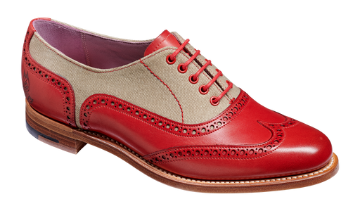 Ali - Red Hand Painted / Grey Canvas Women Wingtip Shoe