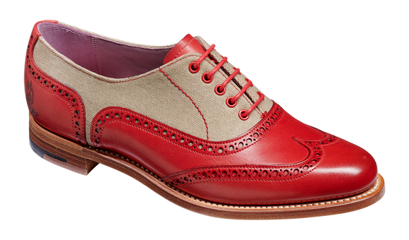 Ali - Red Hand Painted / Grey Canvas Women Wingtip Shoe