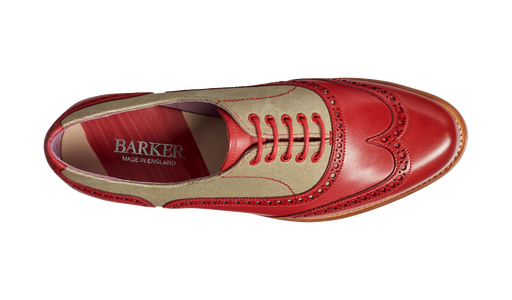 Ali - Red Hand Painted / Grey Canvas Women Wingtip Shoe