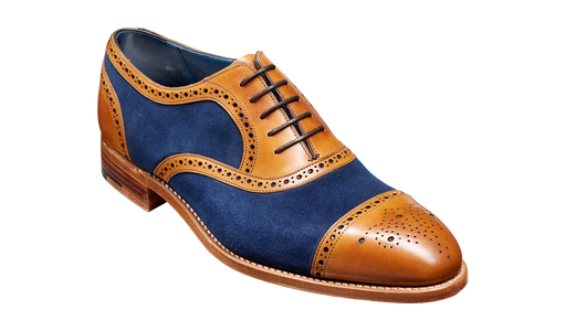 Hursley - Cedar Calf / Navy Suede Semi Brogue Shoe
