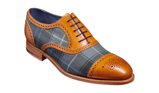 Hursley - Cedar Calf / Check Fabric Semi Brogue Shoe