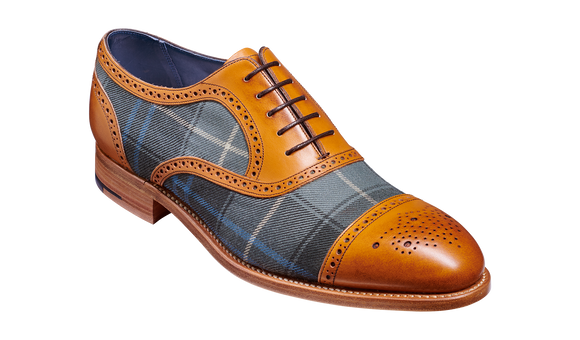 Hursley - Cedar Calf / Check Fabric Semi Brogue Shoe