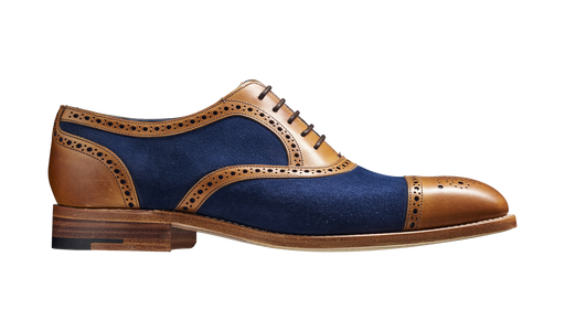 Hursley - Cedar Calf / Navy Suede Semi Brogue Shoe