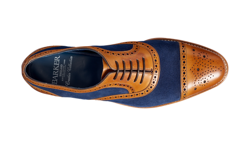 Hursley - Cedar Calf / Navy Suede Semi Brogue Shoe