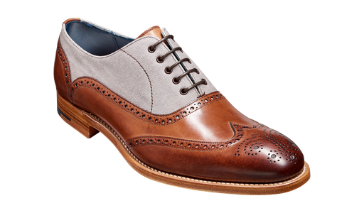 Lennon - Brown Hand Painted / Grey Canvas Brogue