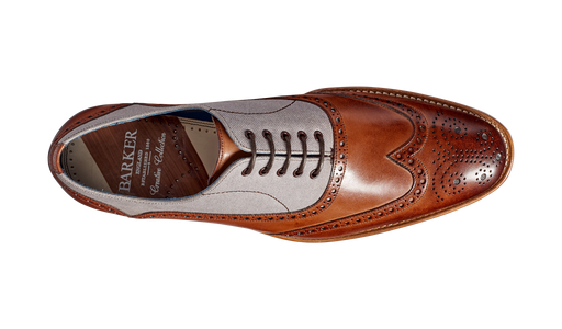 Lennon - Brown Hand Painted / Grey Canvas Brogue