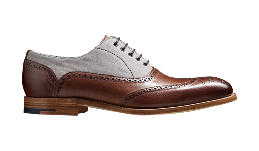 Lennon - Brown Hand Painted / Grey Canvas Brogue