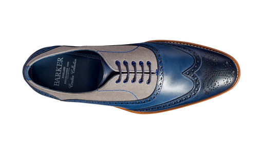 Lennon - Navy Hand Painted / Grey Canvas Brogue