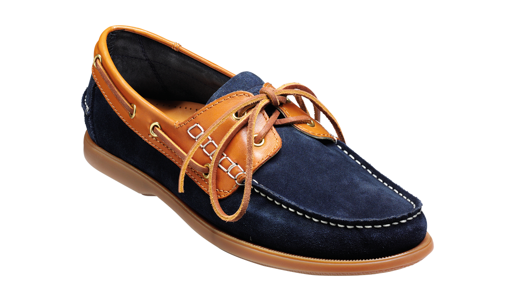 Wallis - Navy Blue Suede / Cedar Collar Boat Shoe